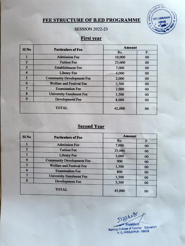 Official Fee Structure 2022-23