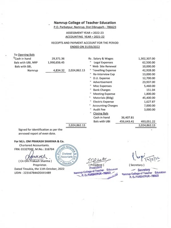 Receipts & Payments 2021-22