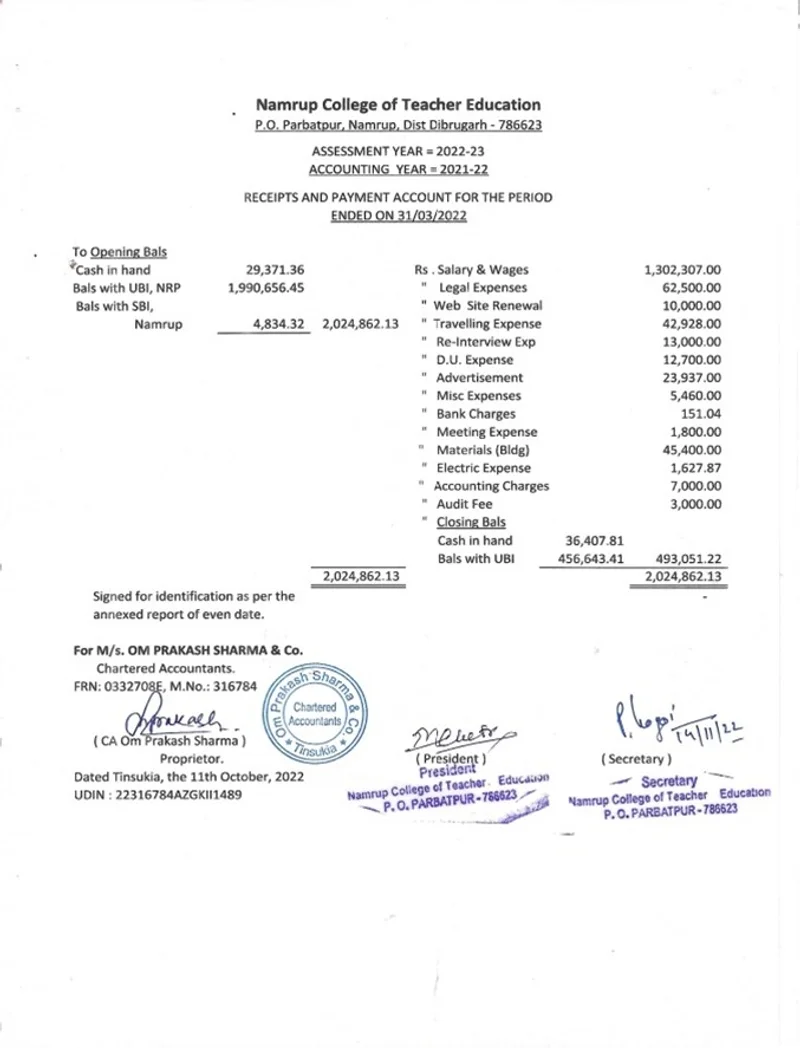 Receipts & Payments 2021-22