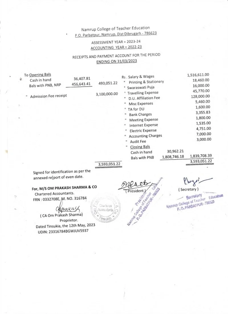 Receipts & Payments 2022-23