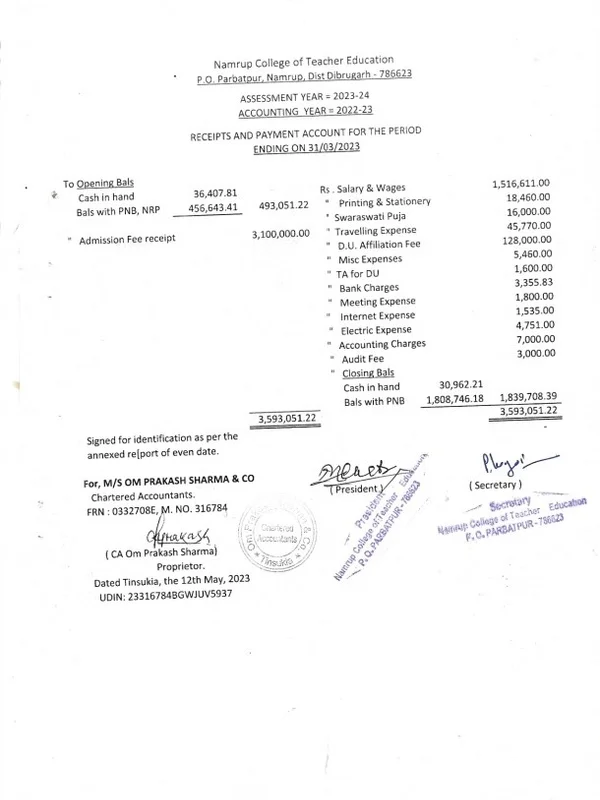 Receipts & Payments 2022-23
